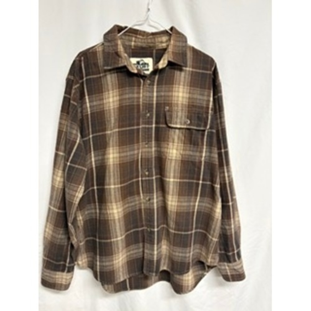 Old Mill Mens Brown Plaid Flannel Button Down Shirt Long Sleeve Workwear